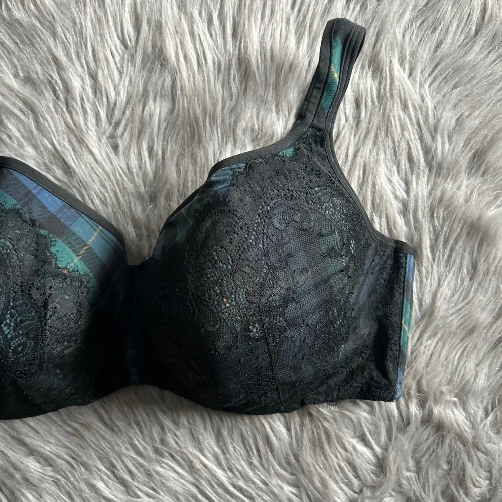 Cacique Smooth Balconette Bra Women Size 44DDD Green Black Floral Lace Underwire